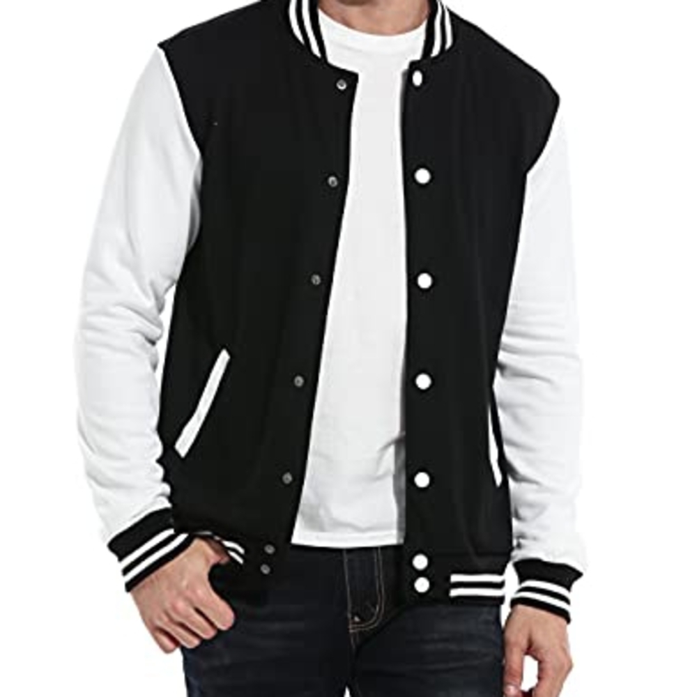 COOFANDY Men's Fashion Varsity Jacket Causal Slim Black and White Varsity Jacket
